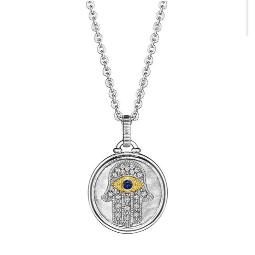 JUDITH RIPKA Textured Hamsa 18k Gold Blue Sapphire & Diamond Necklace